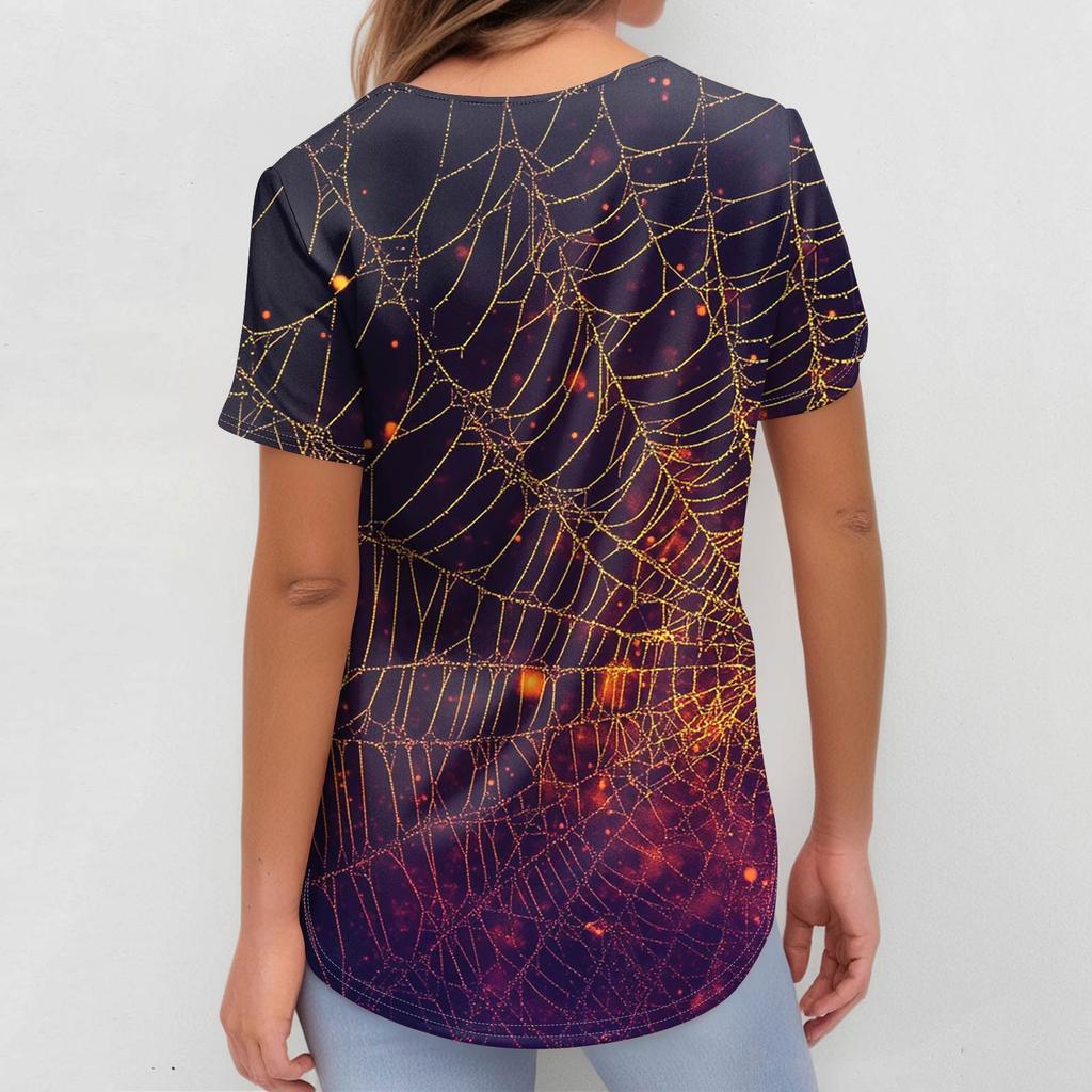 Women's Fashion V-neck Short-sleeved Work Uniform With Pockets, Halloween Print Top
