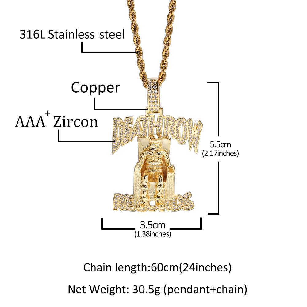 DEATHROW Hip Hop Zirkonový Náhrdelník s Písmenem - Evropské & Americké Trendy Rapové Šperky