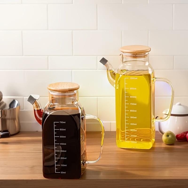 1pc, Glass Oil Bottle, Leakproof Oil Jug, Vinegar Bottle, Storage Container for Kitchen Condiments Outdoor BBQ Picnic, Kitchen Supplies Oil Bottle
