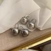 French Retro Big Pearl Ear Buckle Light Luxury High-End Retro Earrings White Gray Metal Wind Niche Design Earrings