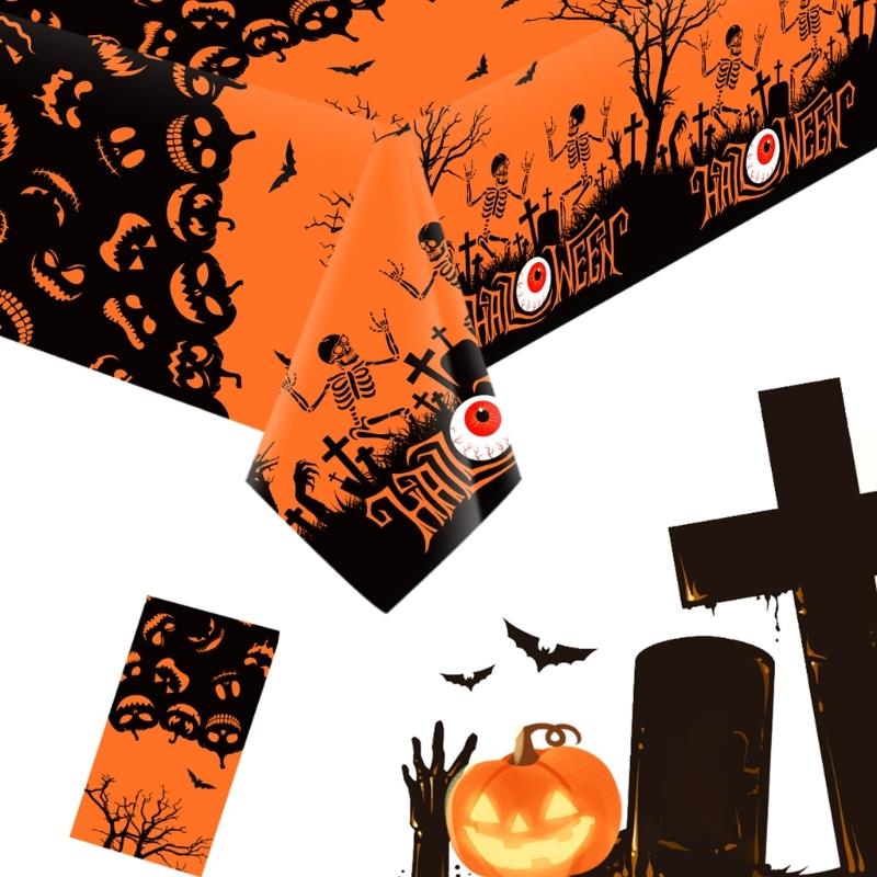 Horror Pumpkin Pattern Plastic Table Covers 6Pcs Waterproof Easy Cleaning Party Table Covers For Halloween Parties