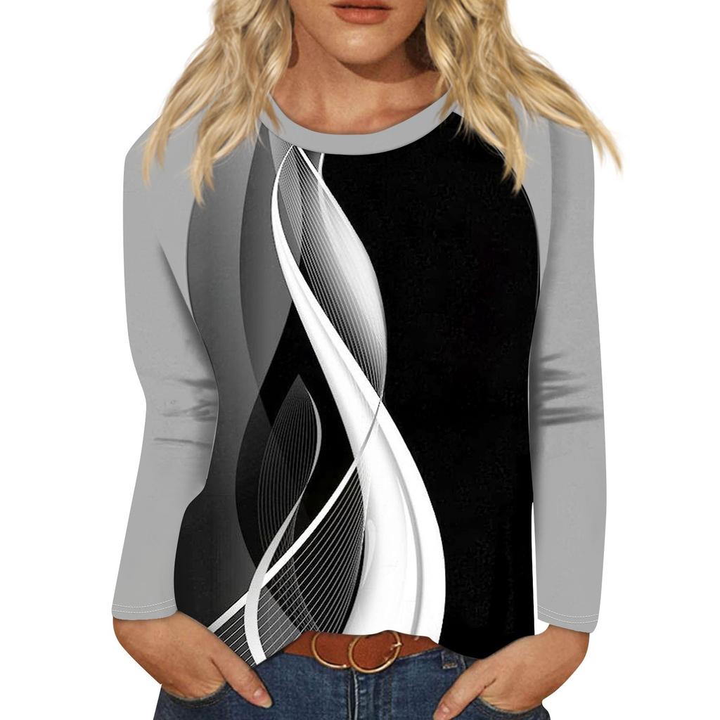 Shirt For Women's Fashion Casual Raglan Sleeve Round Neck Long Sleeve Loose Printed T-Shirt Ladies Top