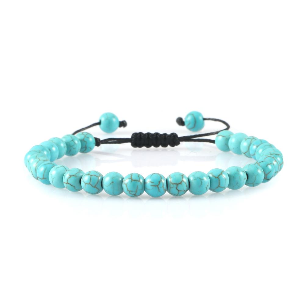 6mm Natural Stone Men Bracelets Charm Tiger Eye Black Beads Bracelet Braided Bangle Adjustable Charm Women Yoga Jewelry Pulseras