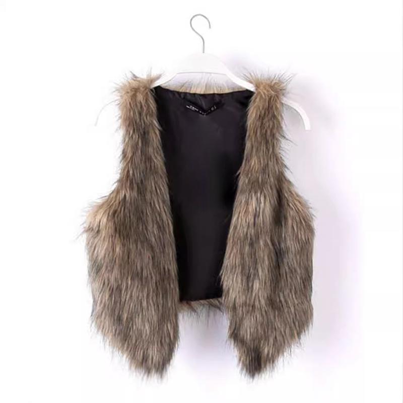1PC Fashion Solid Colors European Style Ladies Vest Faux Leather Fur V Neck Open Waistcoat