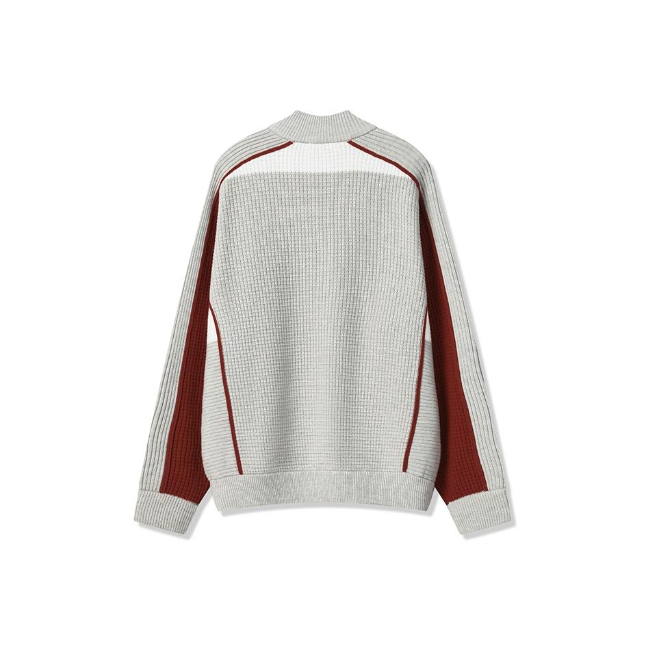 Fila Original Casual Fashion Retro Trendy Waffle Half-Zip Loose Knit Sweater Men sweater Ghost-White Flower-Gray F11M549402FLM