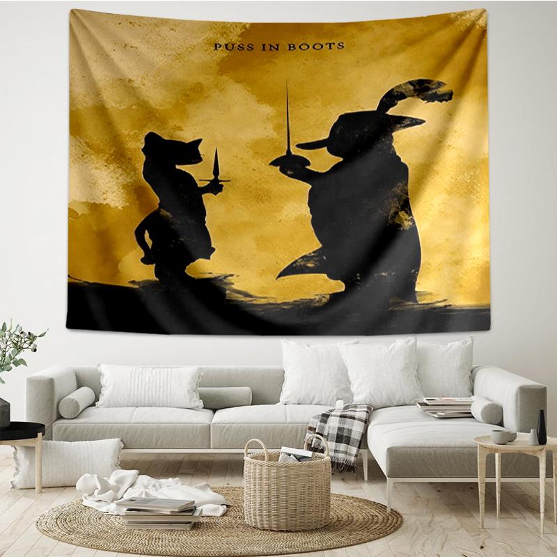 Gestiefelter Kater Druck Wandteppich, Hintergrund, Einfache Montage, Ideal für Schlafzimmer, Büro & Wohnzimmer, mit Ästhetischer Wanddekoration.