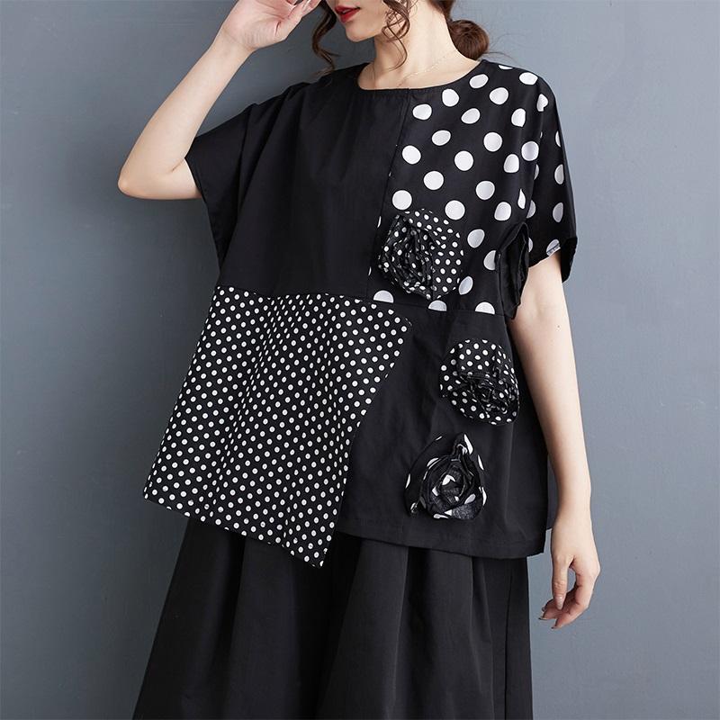 Camiseta holgada informal de verano de manga corta de algodón negro de gran tamaño para mujer