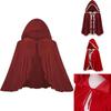 Elegante Mantello con Cappuccio in Velluto Rosso per Donna con Pizzo Arricciato e Bordi a Volant per Tutte le Stagioni