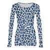 Dames Casual Luipaardprint Geribbelde Gebreide Top, Lange Mouwen, Ronde Hals