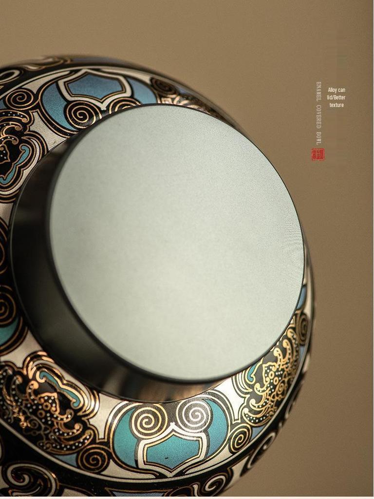 Taotie Ceramic Tea Can with Gold & Silver Inlay - Double-Metal Lid & Sealed Storage, Retro Chinese Design