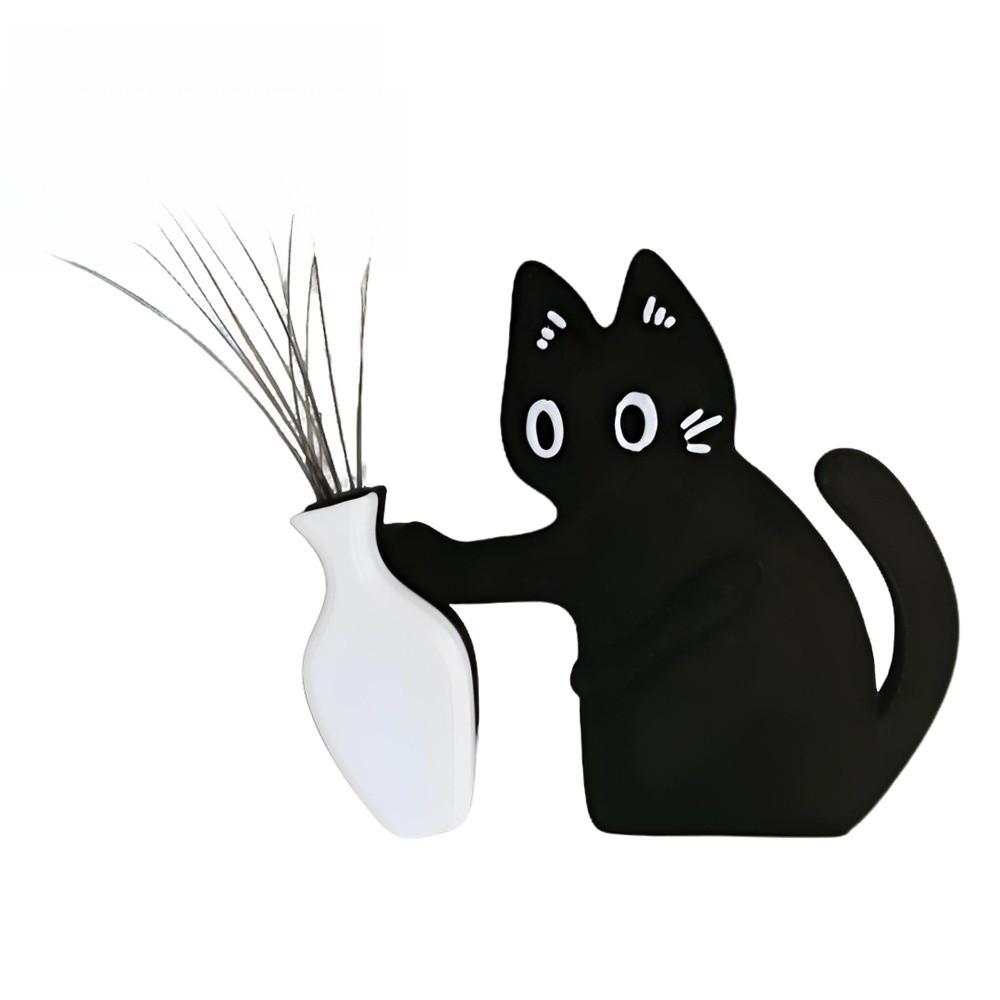Magnetic Cat Whiskers Collection Ornaments Black Cat Pushing Vase Decor for Home Decoration чёрный