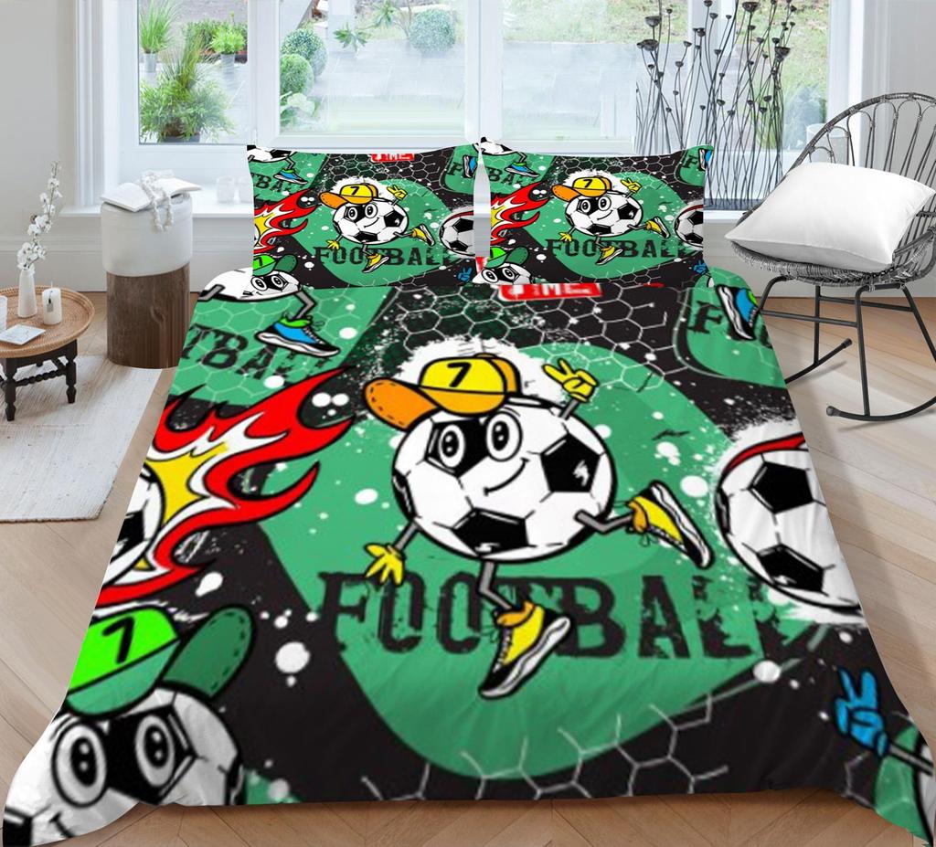3D fotbalové povlečení Sportovní vzor Povlak na polštář Potah na polštář 2 nebo 3 díly Dekorace do ložnice pro chlapce a muže fotbalové nadšence