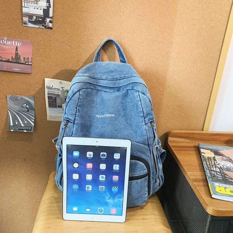 Womoen Large Capacity Denim Backpack Middle School Student Schoolbag