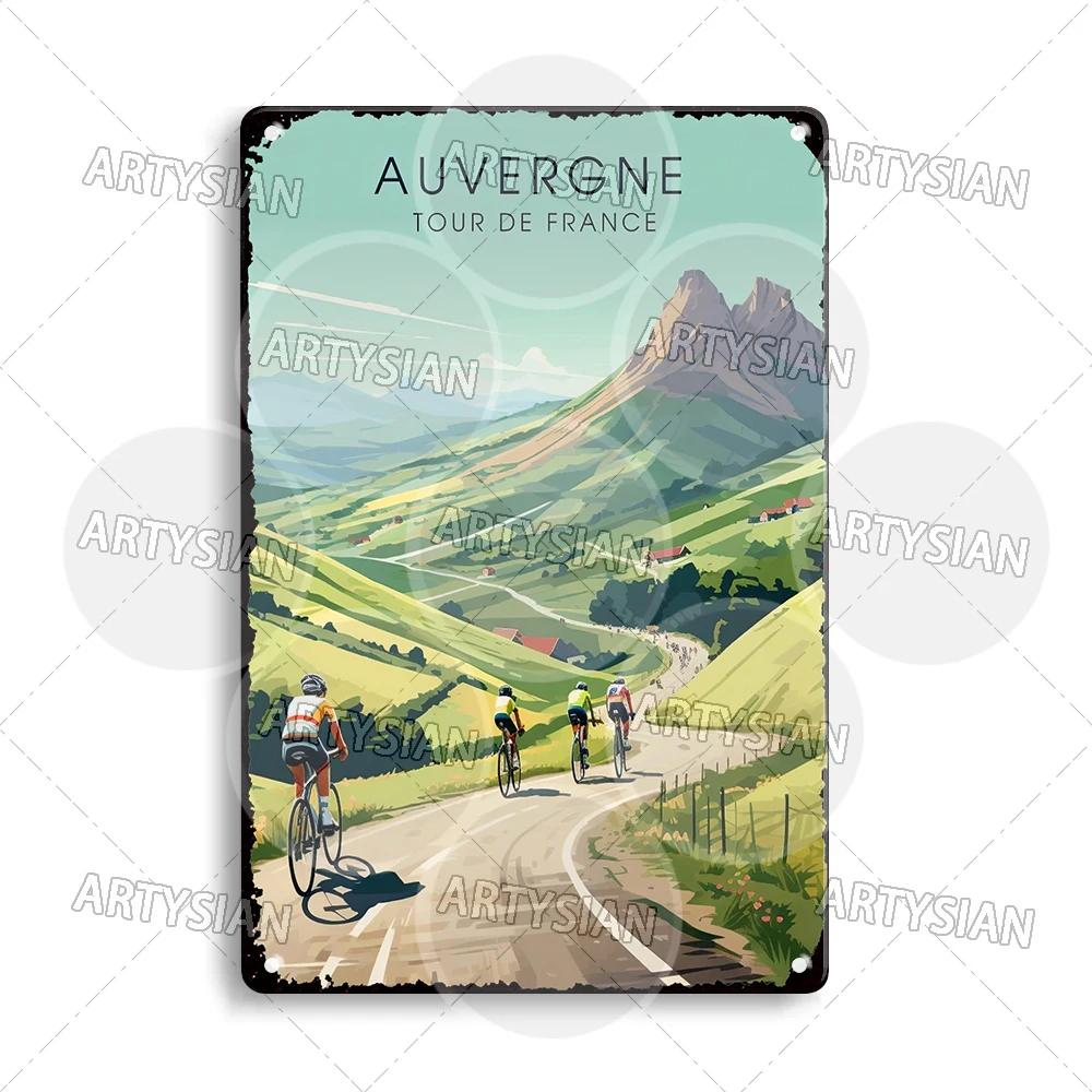 Tour de France Cycling Metal Sign Alpe d’Huez Mont Ventoux Le Jura Auvergne Mont Blanc Champs-Élysées Col du Tourmalet NICE