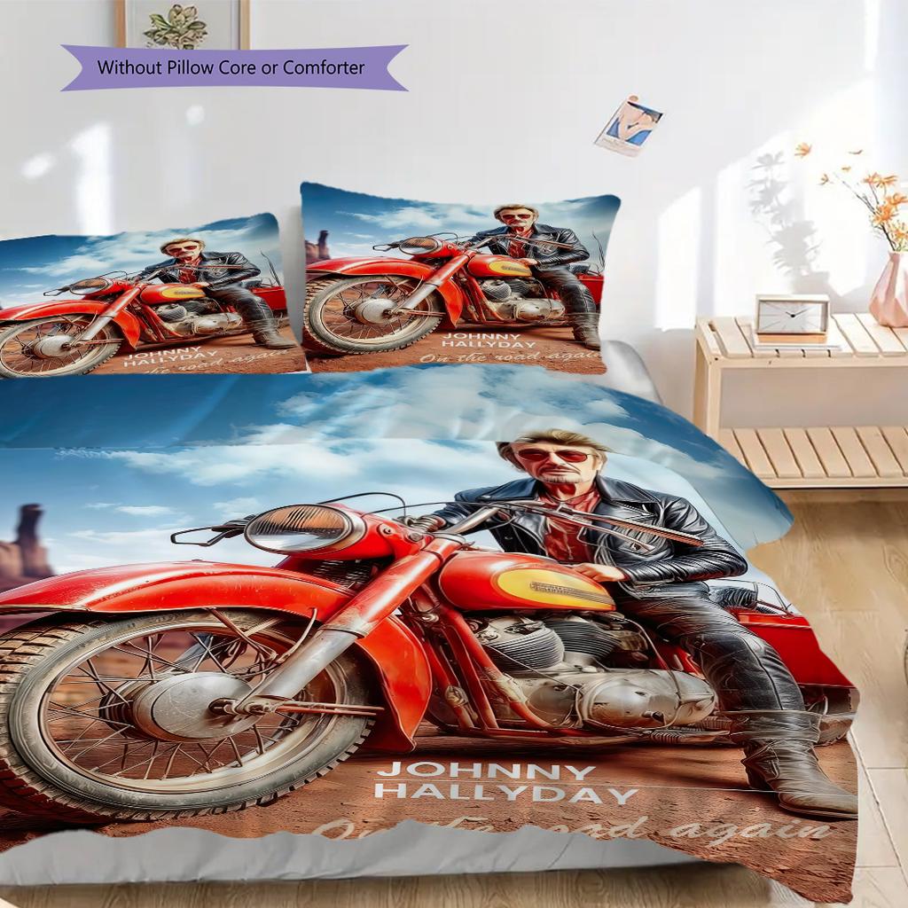 Johnny Hallyday Beyond Rock bedding, duvet cover, pillowcase, home decoration, birthday gift (1 * duvet cover+2 * pillowcase, coreless)