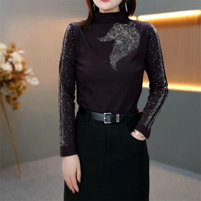 

New Women s Slimming Half High Neck Long Sleeve Top - Tummy Covering Fashion for Autumn/Winter XL