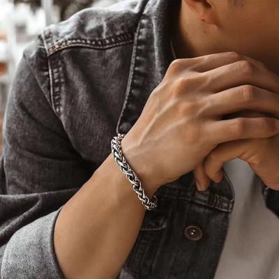 Men Bracelet Thick Hollow Chain Vintage Braided Polished Solid Color Alloy Electroplated Daily