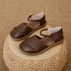 Fashion Retro Handmade brown Leather Flats Sandals 2025 Summer New Casual Versatile Comfortable Soft Sole Women's Shoes