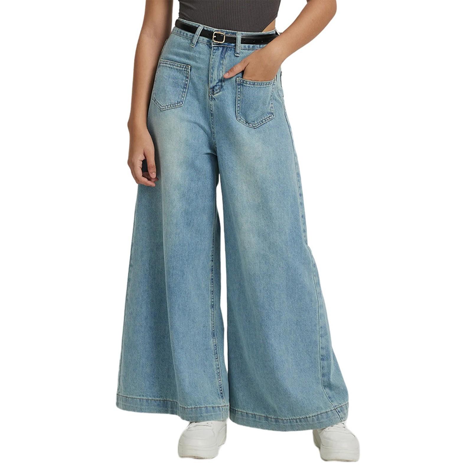 

Ковбойская женская одежда с широкими карманами, штанинами, высокой талией и свисающими джинсовыми брюками для женщин XS светло-синий