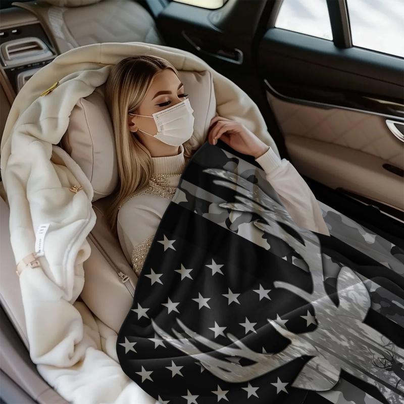 Flag Deer Printed Blanket,Soft Cozy Flannel Bed Blanket/Couch Blanket/Decorative Blanket/Camping Blanket,Perfect Holiday Gifts