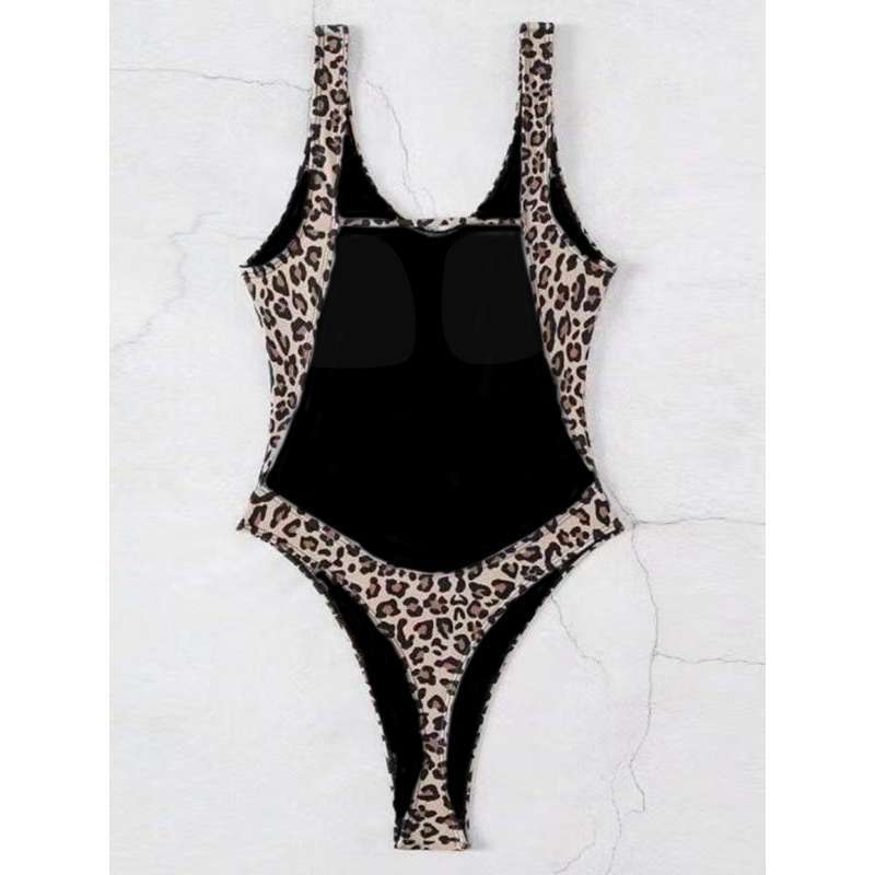 Maillot de bain une pièce Monokini à découpe haute imprimé léopard dos nageur