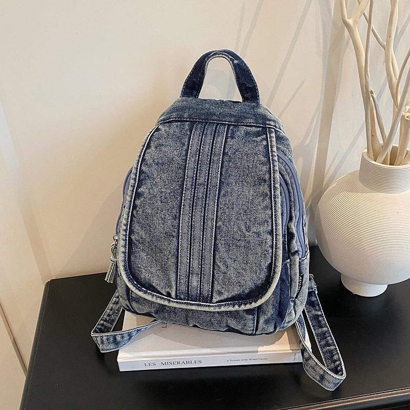 Washed denim backpack women go out small backpack