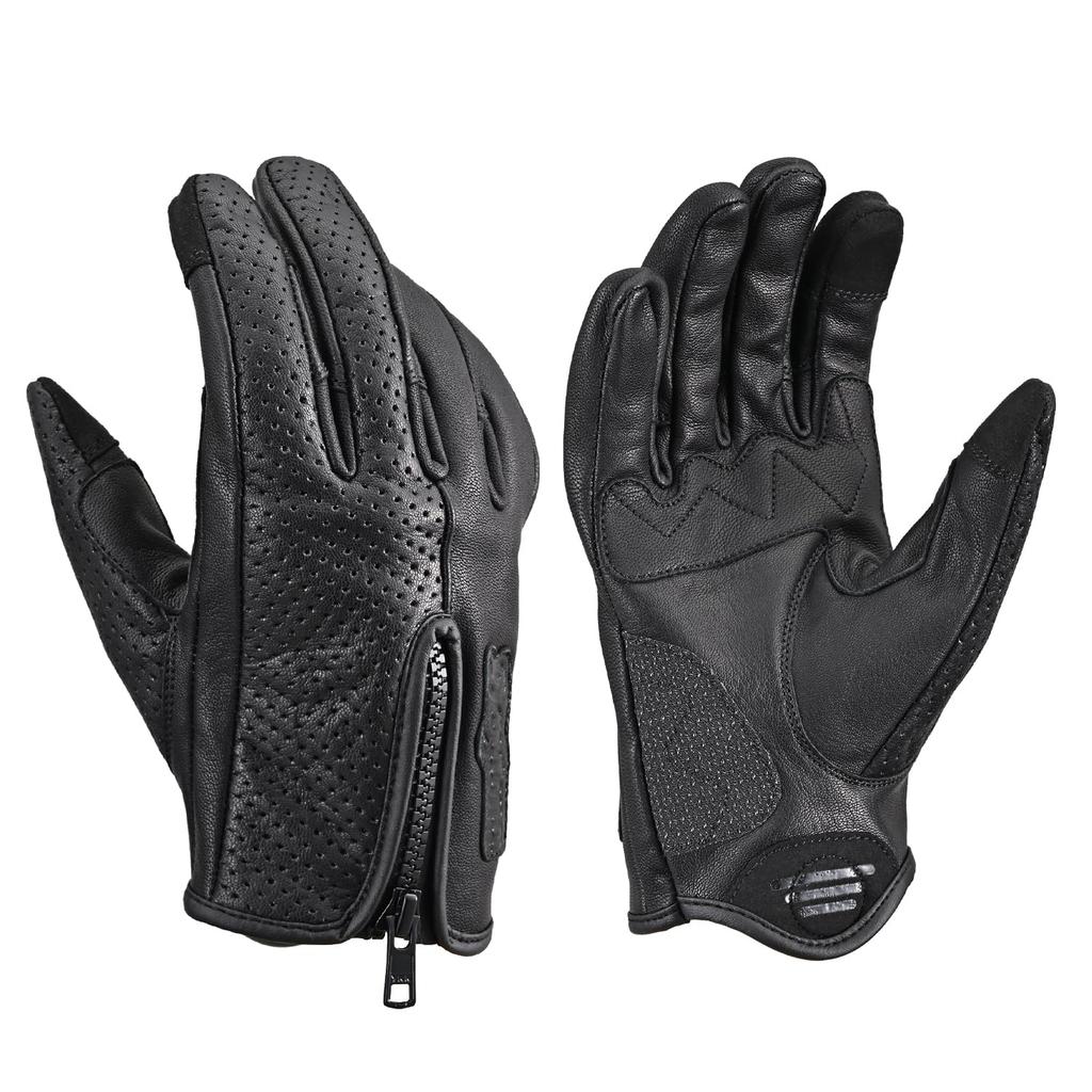 Daytona Motorcycle Leather Smartphone Partial 61734 Gloves, (Goat Leather), Winter, Summer, Fall, Spring, Compatible, Zippered, Fit, Black, XL,