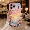 Watercolor Sunset Ocean Rose Wavy Edge Phone Case For iPhone 17 16 15 14 13 12 11 8 7 Plus Pro Max Scenic Soft Back Cover