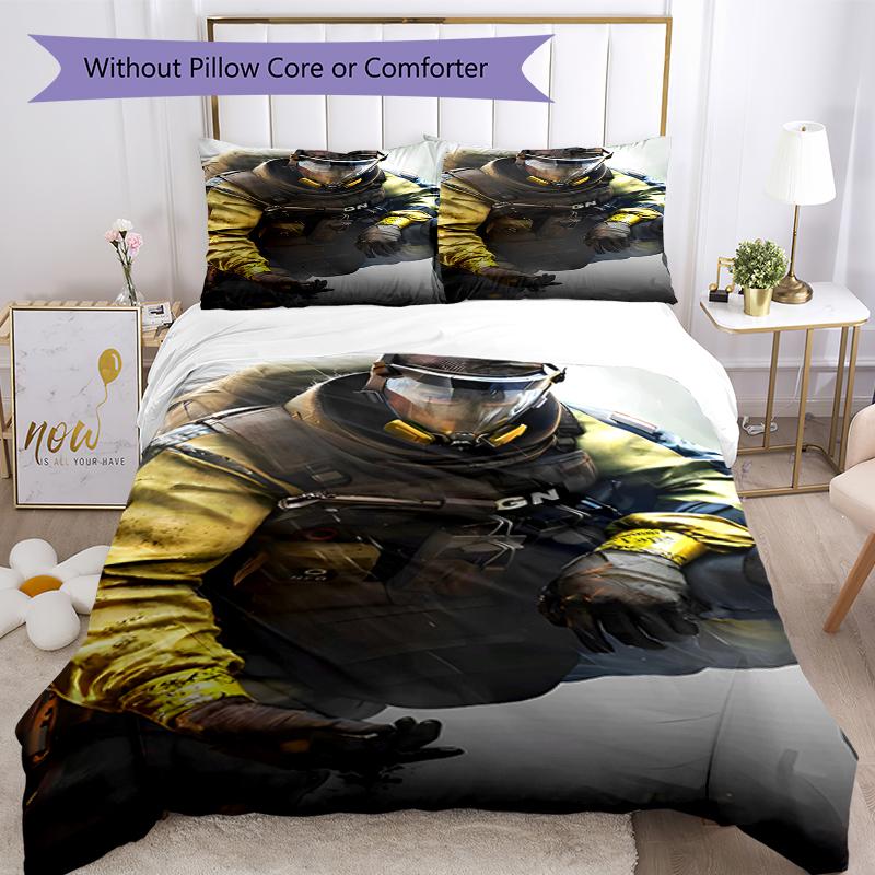 3pcs Rainbow Six Siege Bedding Set Duvet Cover Closure Includes 1 Duvet Cover & 2 Pillowcases, Soft and Comfortable for All Seasons.