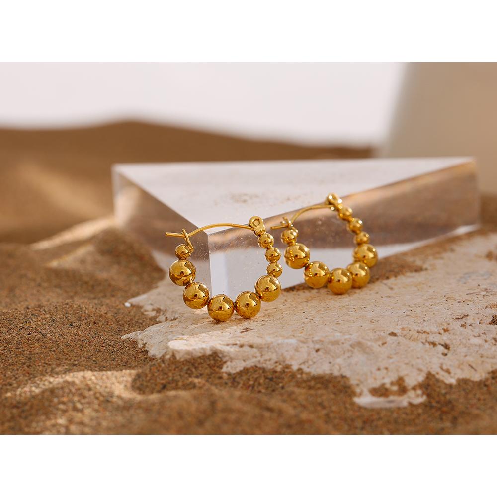 Yhpup Stainless Steel Bead Hoop Earrings Simple Gold 18 K Plated Round Hollow Earrings Party Gift New