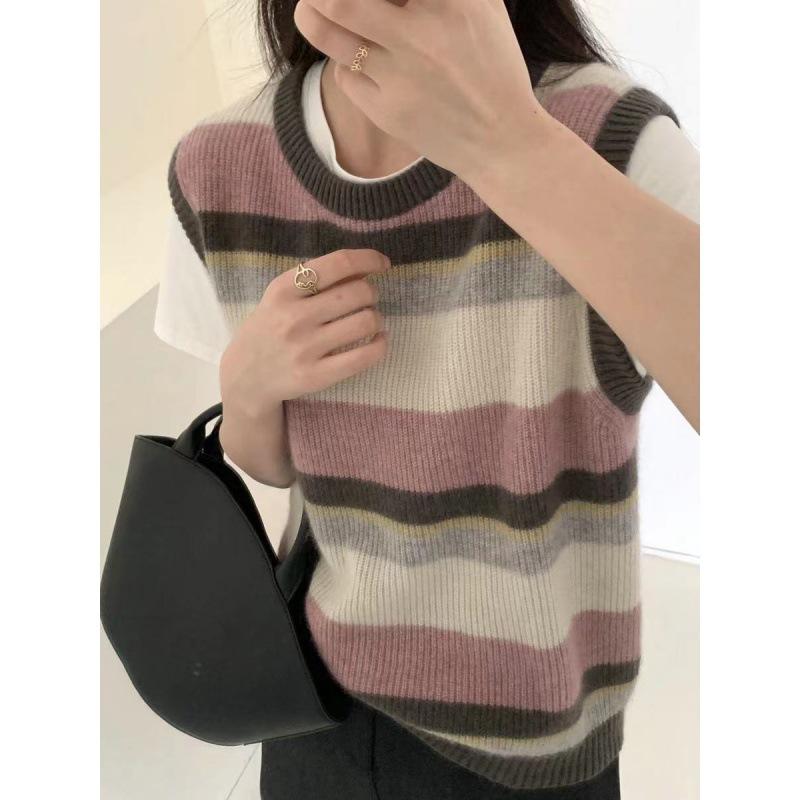 Women's Striped Knitted Vest Women's Spring and Autumn Loose Women's Sweater Vest
