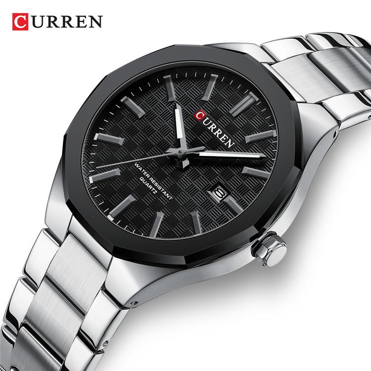 CURREN 8477 Steel Band Watch Simple Calendar Round Dial Business Watch Waterproof for Men