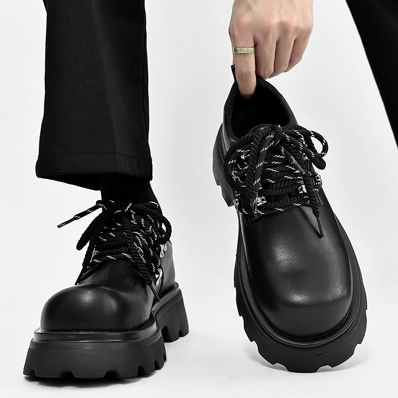 Fashion Thick Soled Derby Men's Shoes Classic Minimalist British Style Business Party Wedding Black Versatile Youth Adult Casual Shoes