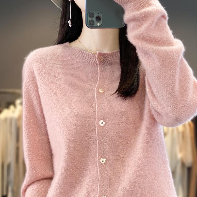 Autumn Women's Loose Fit Long Sleeve Pure Wool Cardigan Sweater