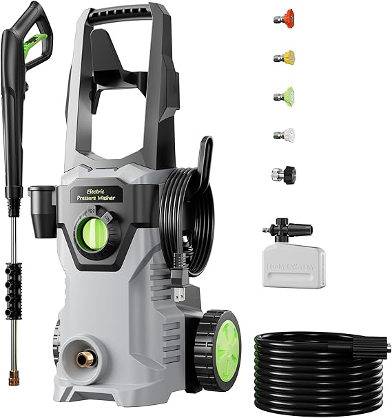 Pressure Washer, Power Washer with 4 Quick Connect Nozzles, High Pressure Cleaning Machine with Foam Cannon for Cars/Fences/Driv