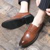 Large Size Brock Engraved Men's Leather Shoes Business Dress Round Head Leather Shoes Groom Wedding Shoes