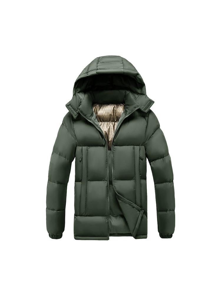 Light Cotton Comfortable and Versatile Jacket Men's Winter Fashion Solid Colour Slim Removable Cap Thickened Hooded Jacket Men