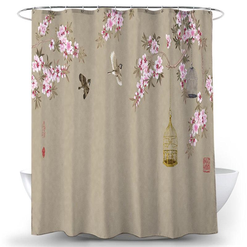 Flower and Bird Shower Curtain Waterproof Bathroom Decorative 3D Printed Fabric Decorative Shower Curtain cortina de la ducha
