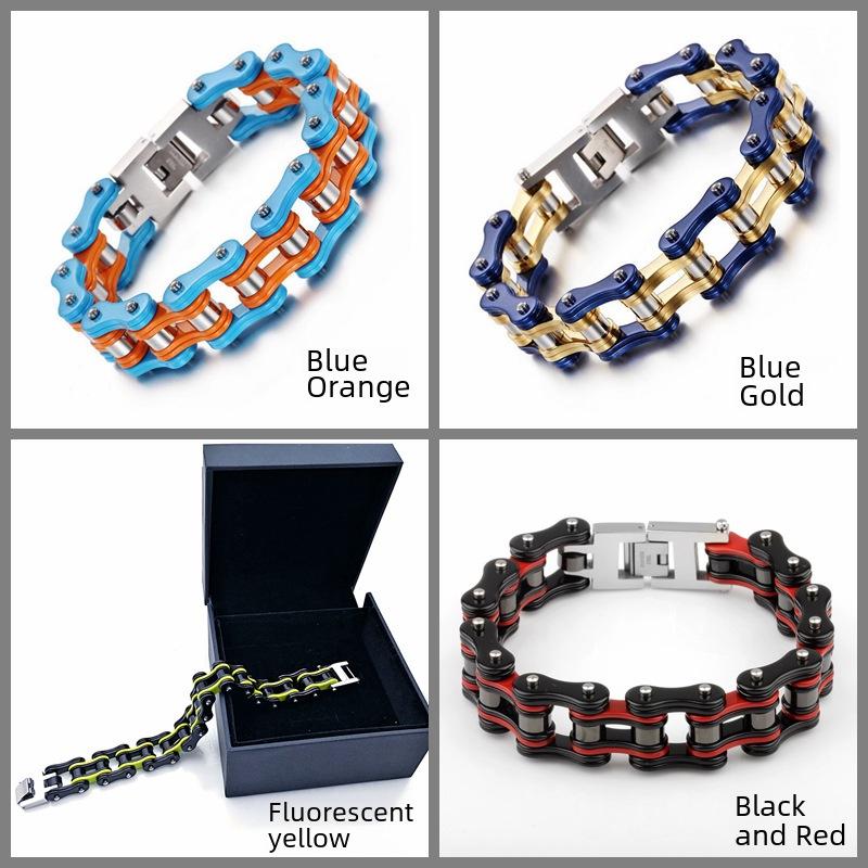 Men's Red & Black Stainless Steel Motorcycle Bracelet - European & American Style