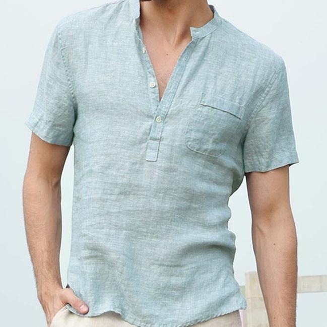 Summer New Men's Short-Sleeved T-shirt Cotton and Linen Led Casual Men's T-shirt Shirt Male Breathable