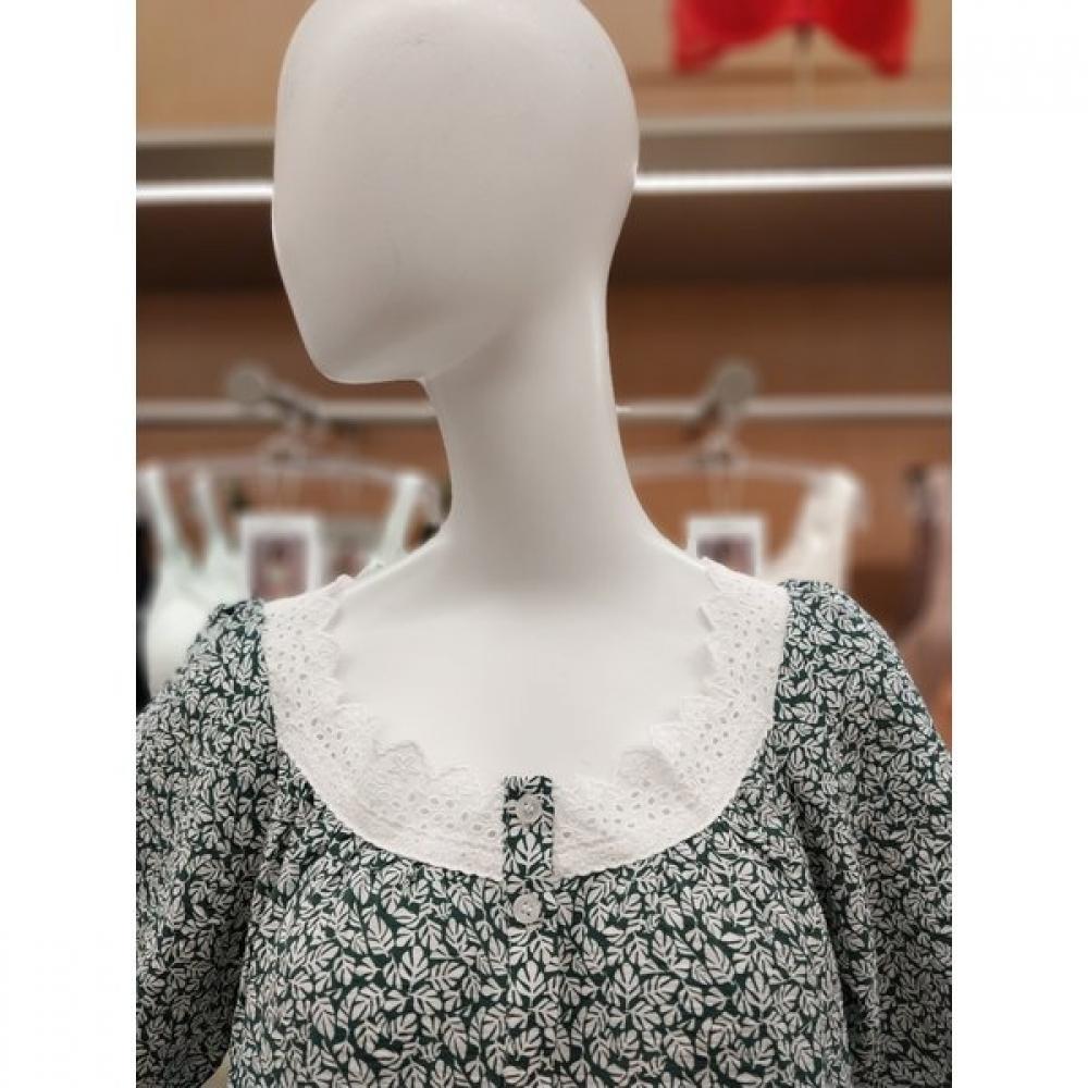 Barbara Women S Green Leaf Rayon Homewear dreSS Agw4621l