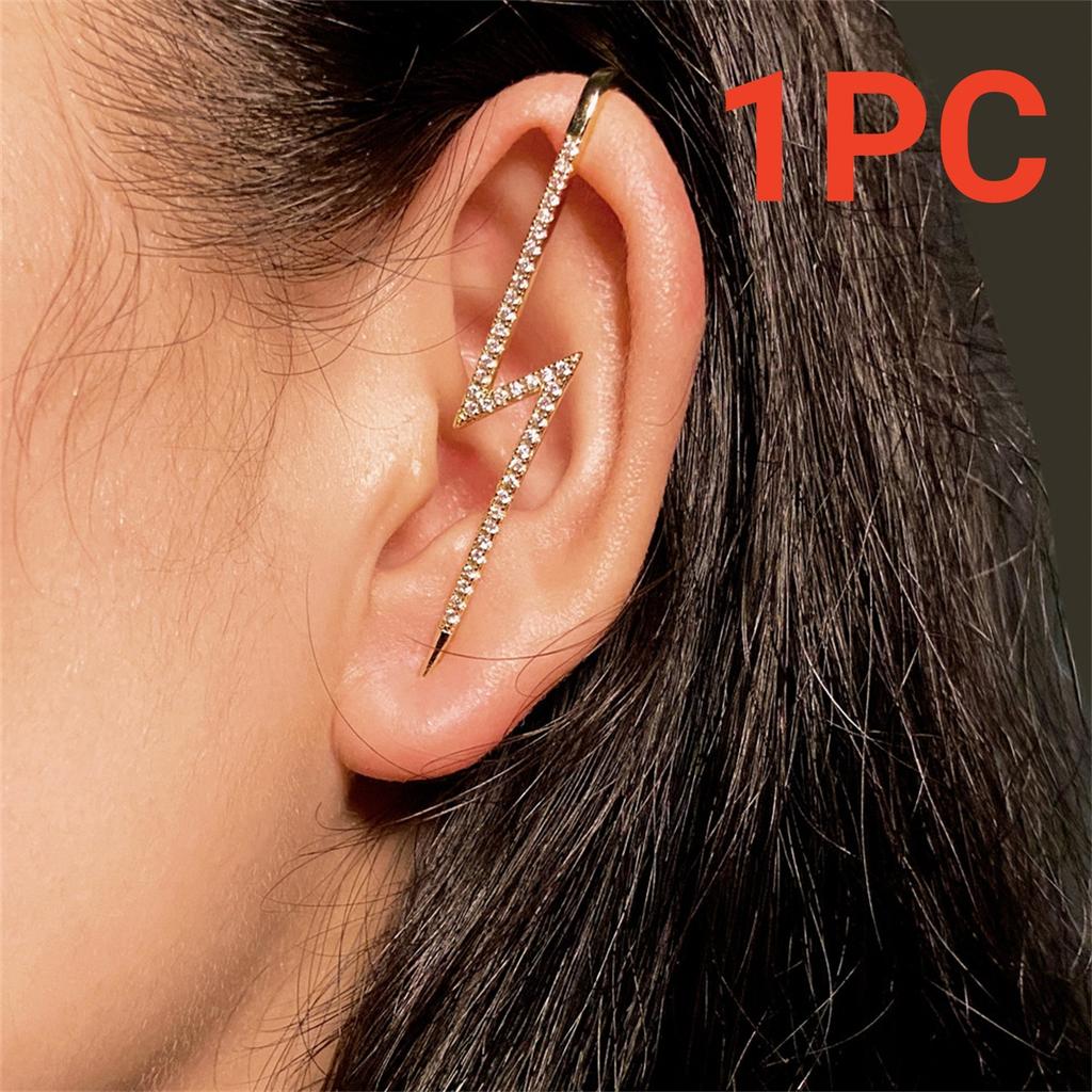 1PC Trendy Punk Shiny Rhinestone Lightning Stud Earrings For Women Ear Hooks Long Needle Piercing Climber Earrings Party Jewelry