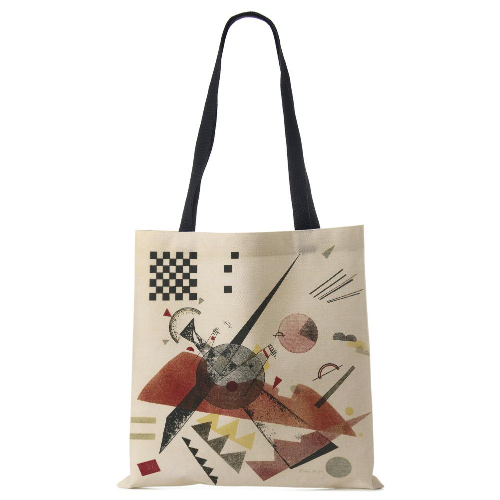 Women Handbag Linen Totes with Art Print Casual Traveling Beach Gift Bags CLE