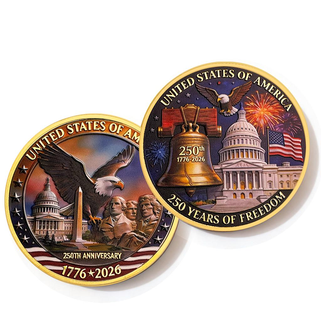 250th Anniversary Commemorative Coin Independence Day Founding Medal Challenge Coin Embossed Metal Coin Color Printed Badge