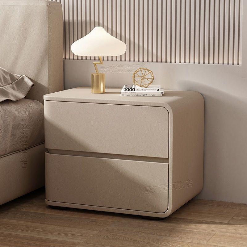 Modern Cream Leather Bedside Table - No Installation Needed