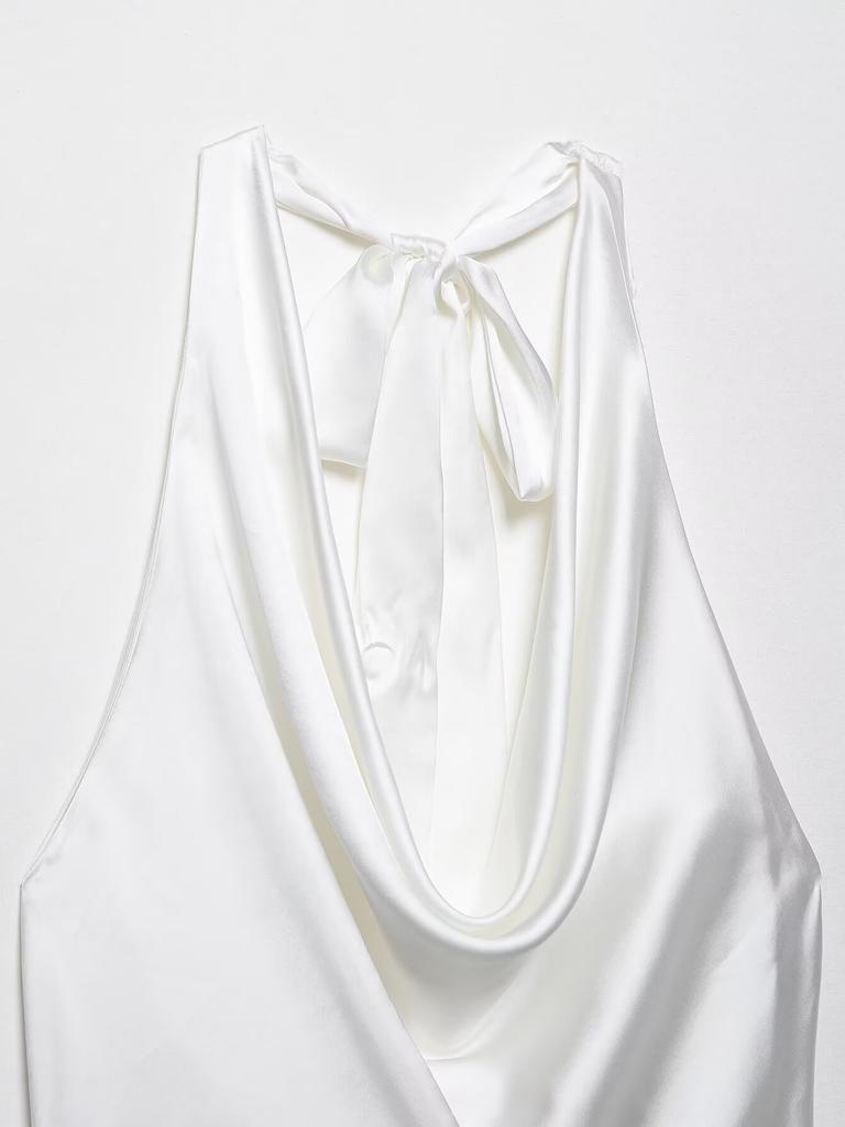European and American Style, New Women's Clothing, Classic, Neck Collar Silk Satin Textured Top 2892650