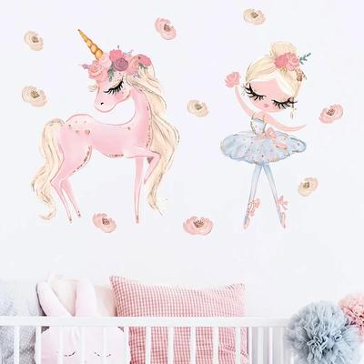 1Pc Cartoon Dance Princess Girl Unicorns Wall Stickers for Kids Baby Room Decor Girl Room Nursery Home Decoration Wall Decals