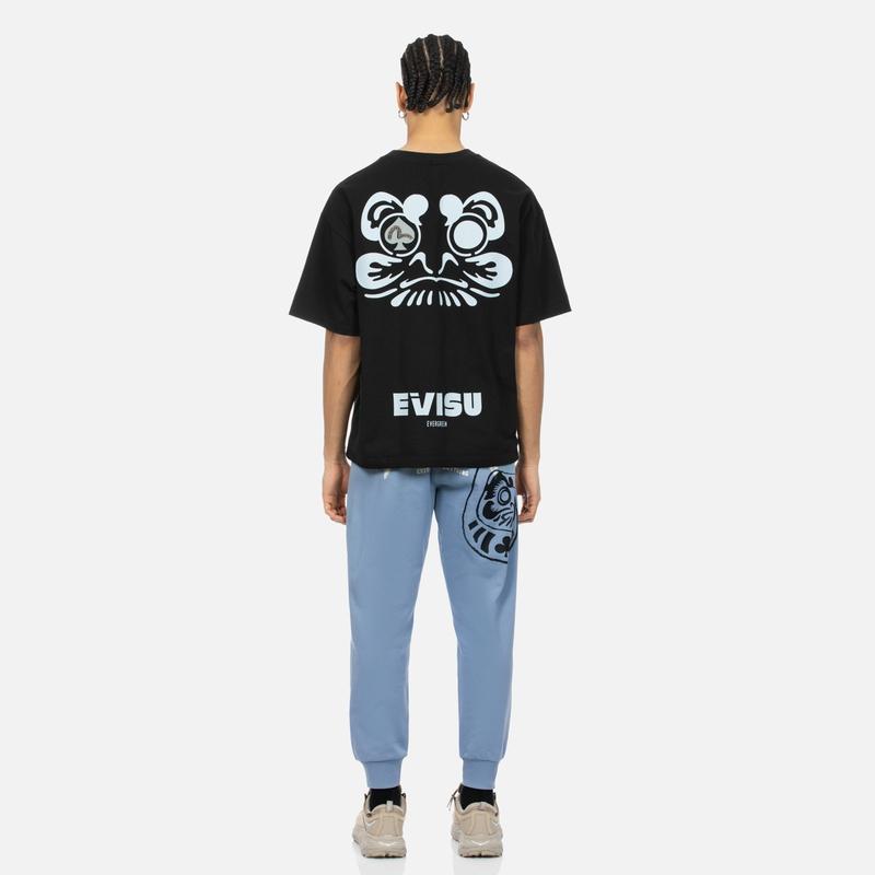 Evisu T-Shirts Men's Black Crew Neck Moderate Straight Fit 2ESHTM4TS1076LFCT