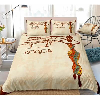 Mujer Africana Rey Reina Funda Nórdica Retro Exótico Tribal Patrón Niña Negra Juego de Cama África Poliéster Funda de Edredón Funda de Almohada
