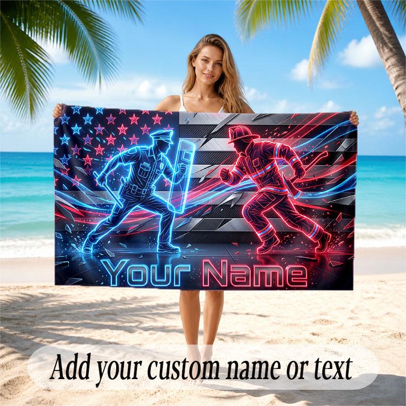 American Patriotic Theme Soft Beach Towel Personalized Custom Name Text Towel Portable for Beach Pool Travel